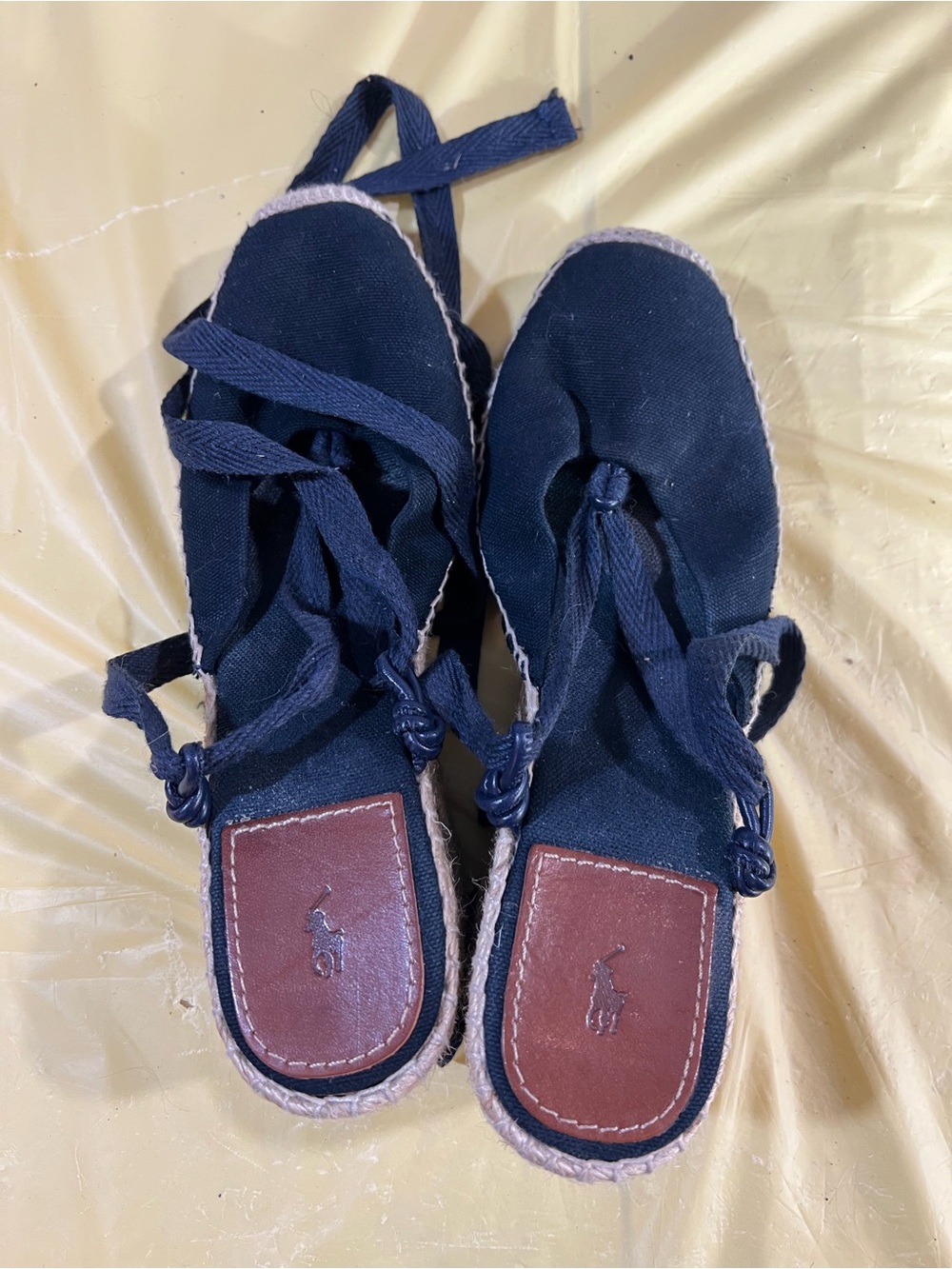 Polo by Ralph Lauren Navy Canvas Espadrille Sandals with Brown Leather Inset A2